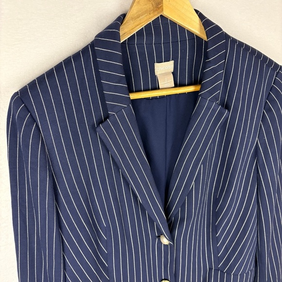 Chico's Blue Stripe Pearl Button Blazer Jacket - Picture 3 of 9